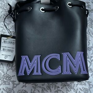 MCM Black Leather Bucket Bag